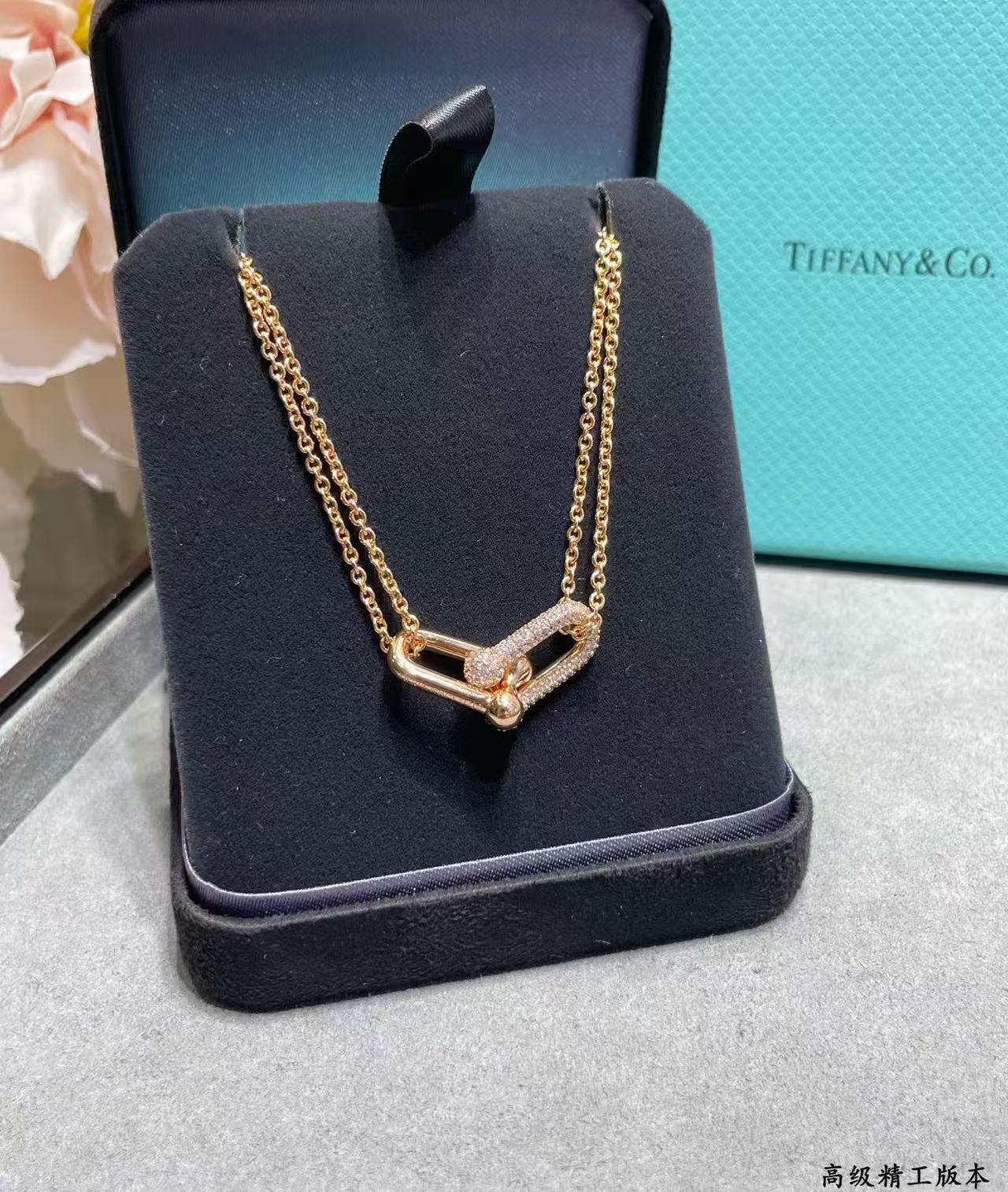 [Aura Jewels]T House Diamond-Set Double Chain Link Pendant Necklace