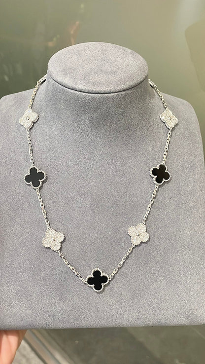[Aura Jewels] Four-Leaf Clover Ten Elements Panda Diamond Silver Necklace