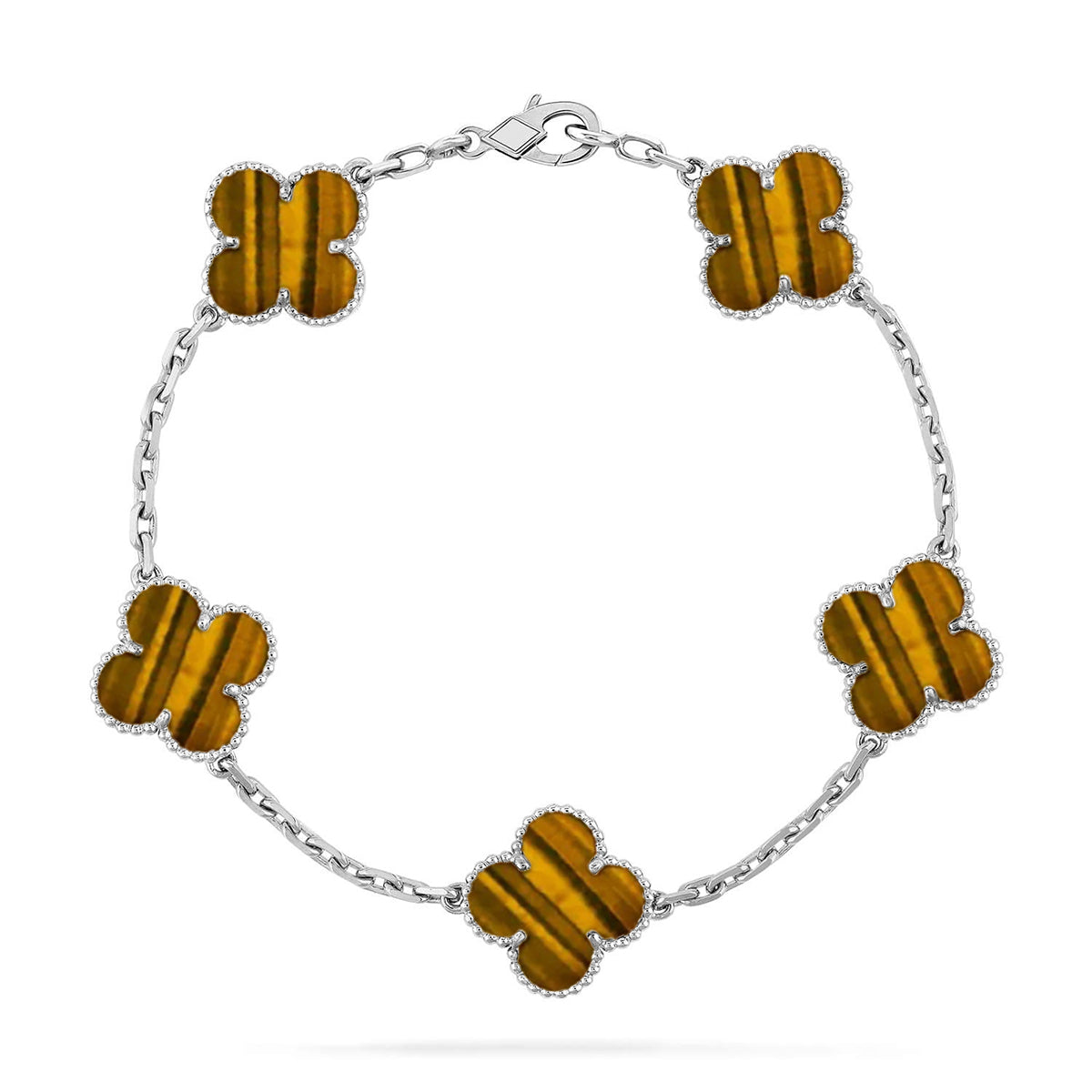 [Aura Jewels]New  CLOVER 5 MOTIFS TIGER EYE BRACELET COLLECTION