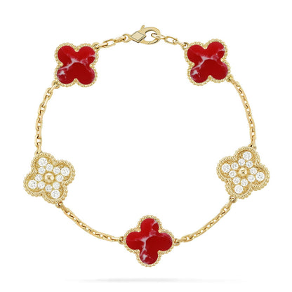 [Aura Jewels]New CLOVER 5 MOTIF RED PATTERN BRACELET COLLECTION