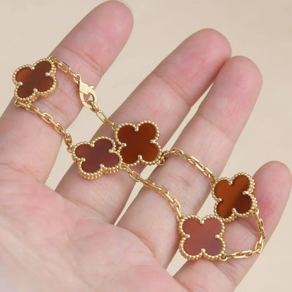[Aura Jewels]New  CLOVER 5 MOTIF RED CORNELIAN BRACELET COLLECTION