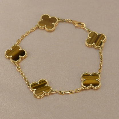 [Aura Jewels]New  CLOVER 5 MOTIFS TIGER EYE BRACELET COLLECTION