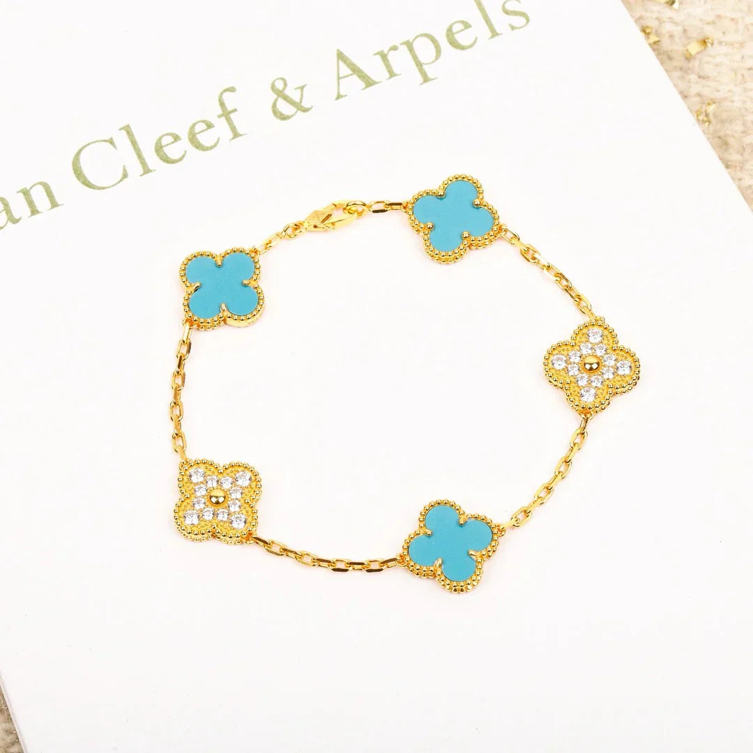 [Aura Jewels]New  CLOVER 5 MOTIF TURQUOISE BRACELET COLLECTION