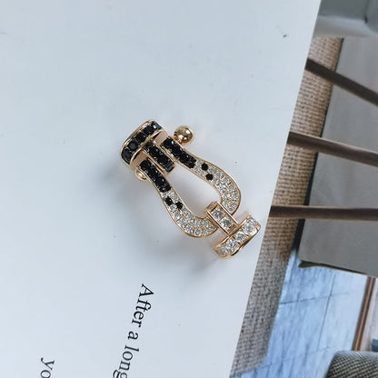 ¡®Aura Jewels¡¯FORCE LARGE HORSESHOE BLACK WHITE DIAMOND BRACELET ROSE GOLD