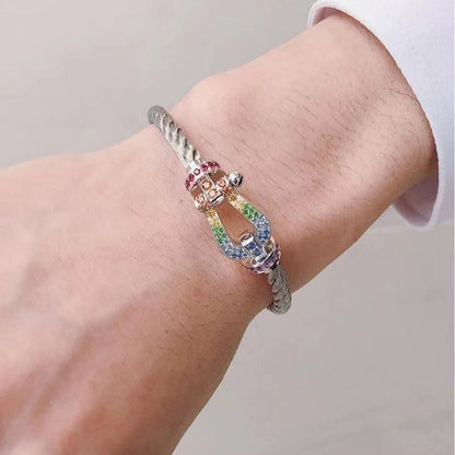 ¡®Aura Jewels¡¯FORC LARGE HORSESHOE  COLORED DIAMOND BRACELET SILVER