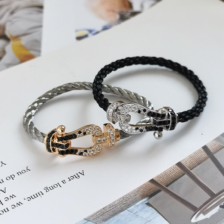 ¡®Aura Jewels¡¯FORCE LARGE HORSESHOE BLACK WHITE DIAMOND BRACELET ROSE GOLD