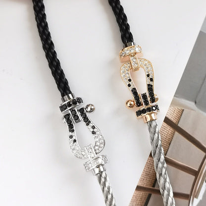 ¡®Aura Jewels¡¯FORCE LARGE HORSESHOE BLACK WHITE DIAMOND BRACELET SILVER