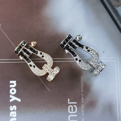 ¡®Aura Jewels¡¯FORCE LARGE HORSESHOE BLACK WHITE DIAMOND BRACELET SILVER