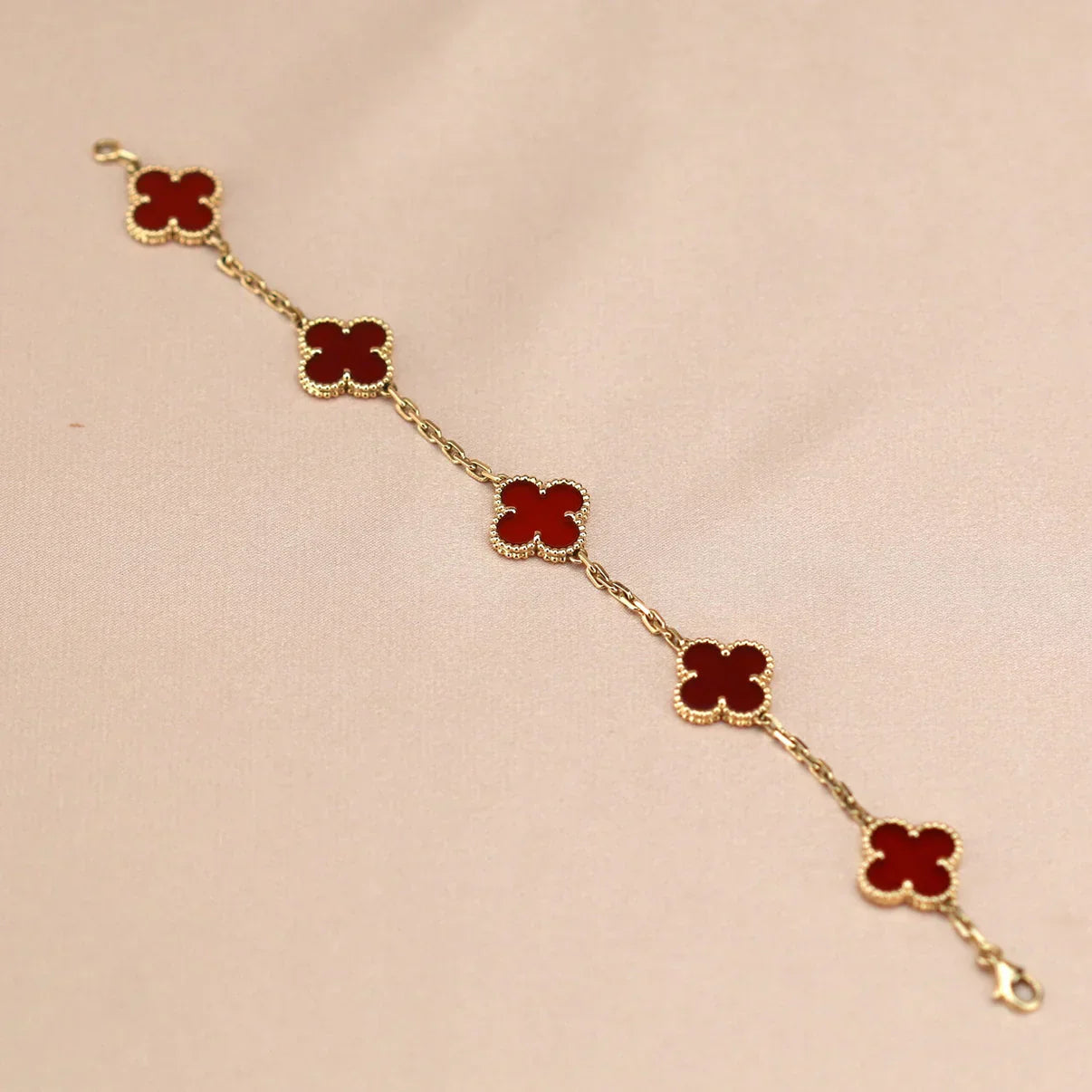 [Aura Jewels]New  CLOVER 5 MOTIF RED CORNELIAN BRACELET COLLECTION