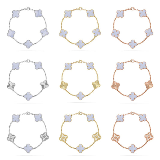[Aura Jewels]New  CLOVER 5 MOTIF PURPLE CHALCEDONY BRACELET COLLECTION