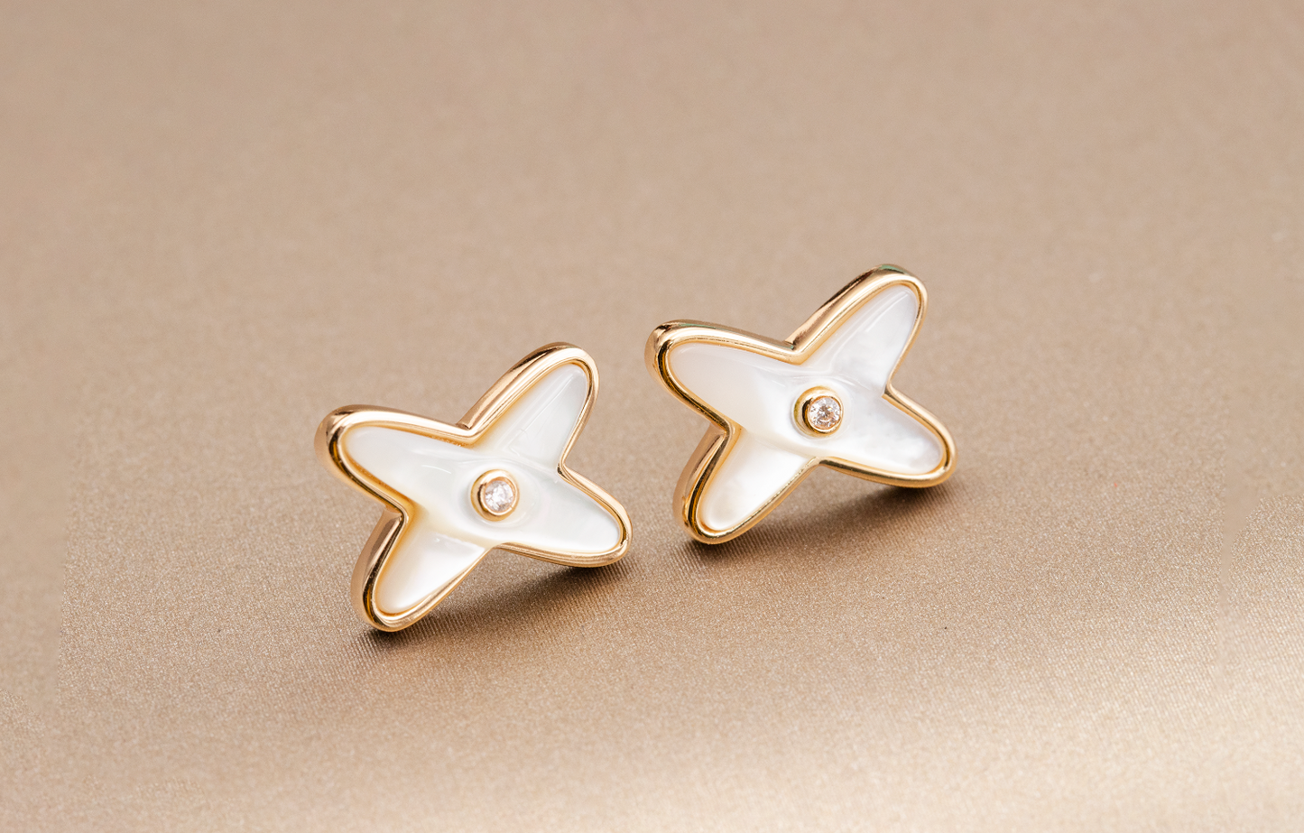 ¡®Aura Jewels¡¯JEUX DE WHITE MOP PINK GOLD DIAMOND EARRINGS