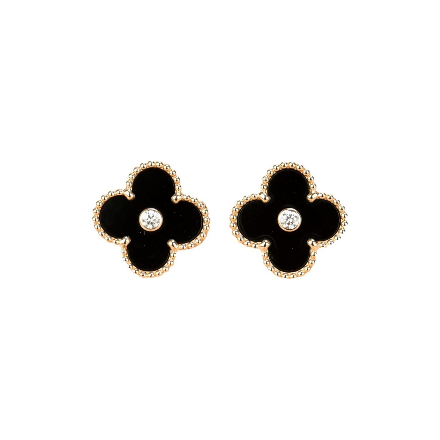 ¡®Aura Jewels¡¯CLOVER MEDIUM 1 MOTIFS ONYX DIAMOND EARRINGS