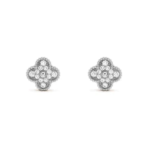 ¡®Aura Jewels¡¯CLOVER 1 MOTIFS DIAMOND STUD EARRINGS SILVER