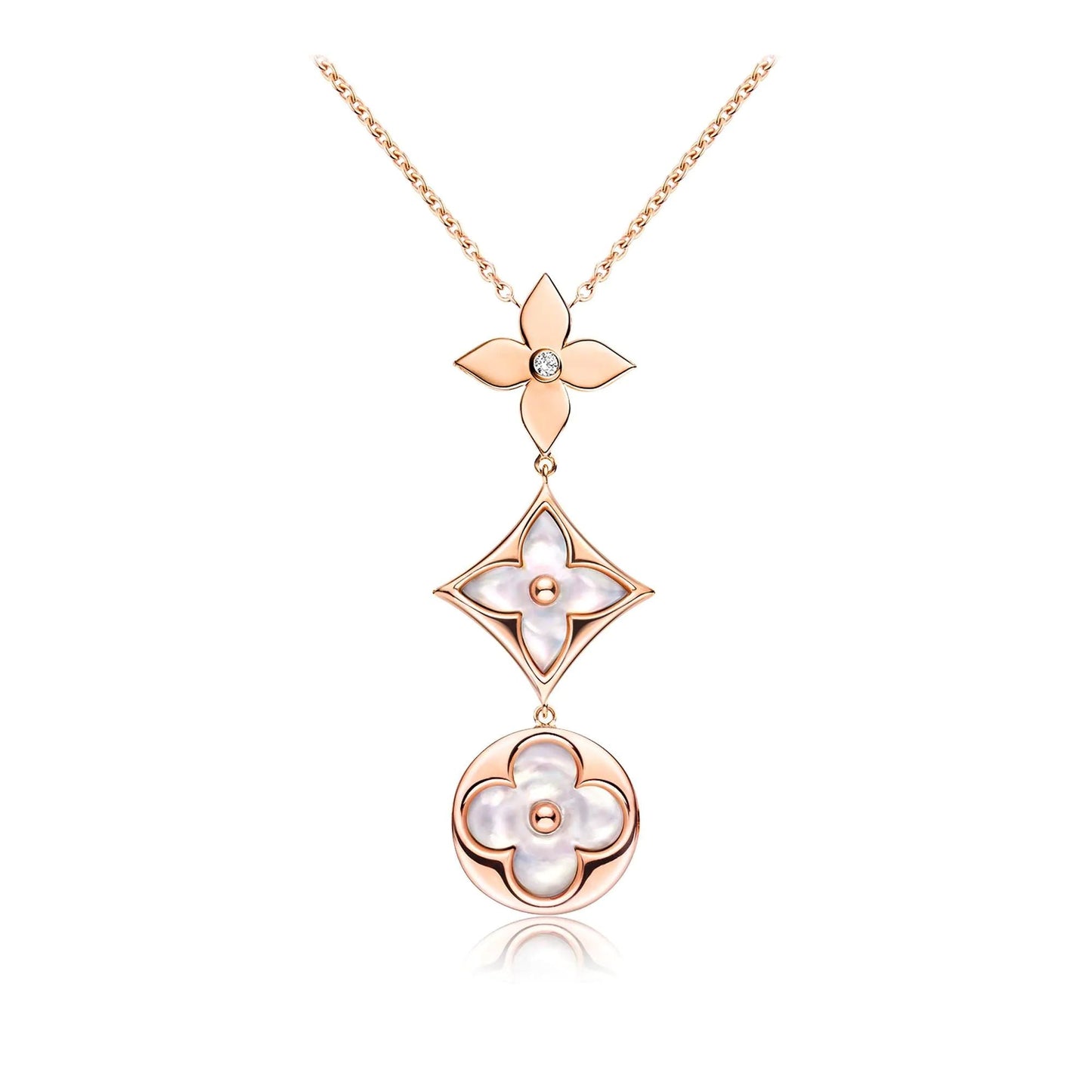 ¡®Aura Jewels¡¯COLOR BLOSSOM LARIAT NECKLACE PINK GOLD WHITE MOTHER PEARL AND DIAMOND