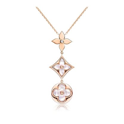 ¡®Aura Jewels¡¯COLOR BLOSSOM LARIAT NECKLACE PINK GOLD WHITE MOTHER PEARL AND DIAMOND