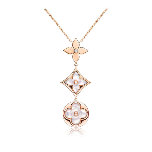 ¡®Aura Jewels¡¯COLOR BLOSSOM LARIAT NECKLACE PINK GOLD WHITE MOTHER PEARL AND DIAMOND