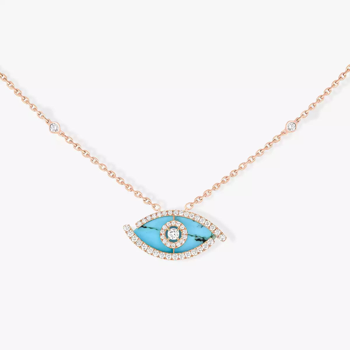 [Aura Jewels]Lucky Eye Diamond Necklace in Rose Gold and Turquoise