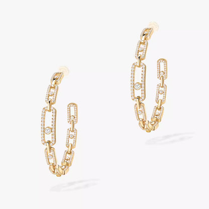 [[Aura Jewels]Move Link Diamond Hoop Earrings