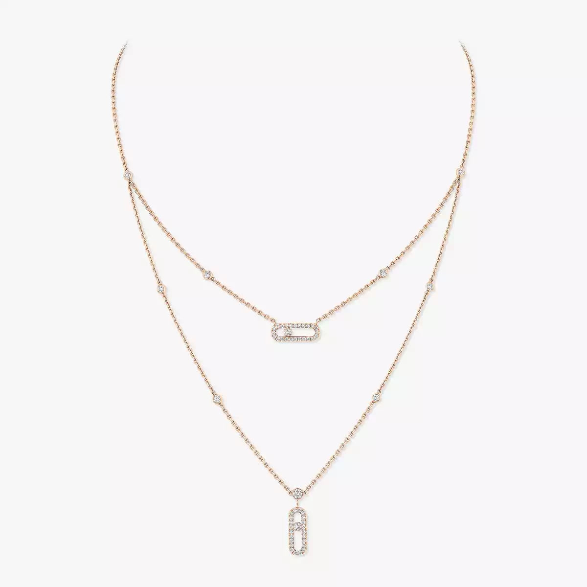 [Aura Jewels]2 Rows Rose Gold Diamond Pave_ Necklace Move Uno