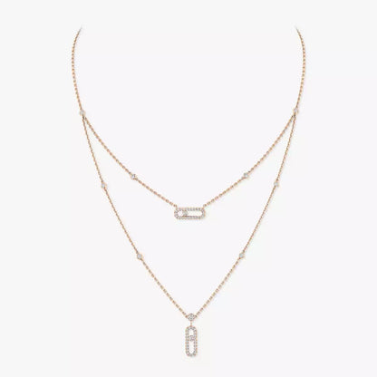 [Aura Jewels]2 Rows Rose Gold Diamond Pave_ Necklace Move Uno