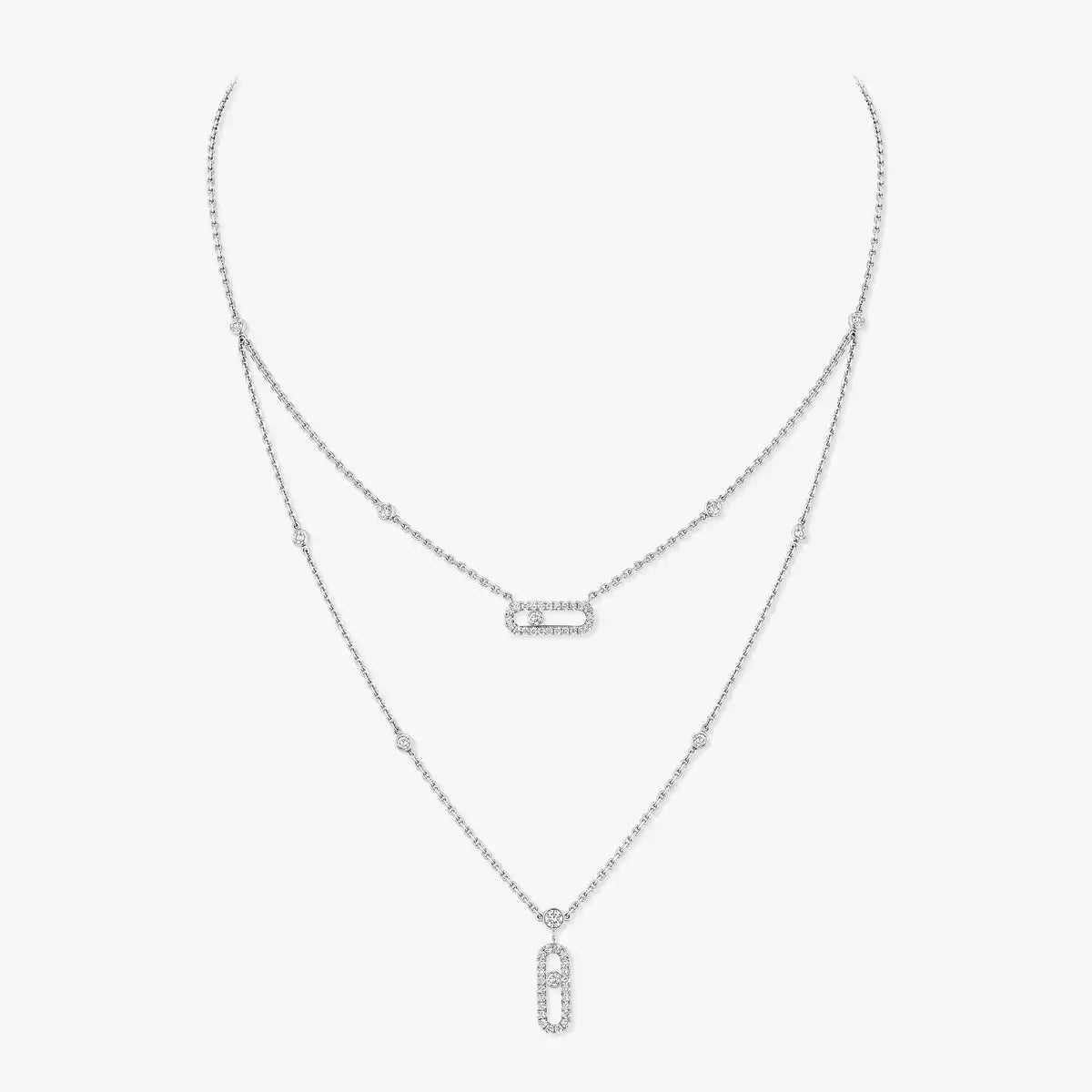 [Aura Jewels]2 Rows Rose Gold Diamond Pave_ Necklace Move Uno