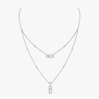 [Aura Jewels]2 Rows Rose Gold Diamond Pave_ Necklace Move Uno