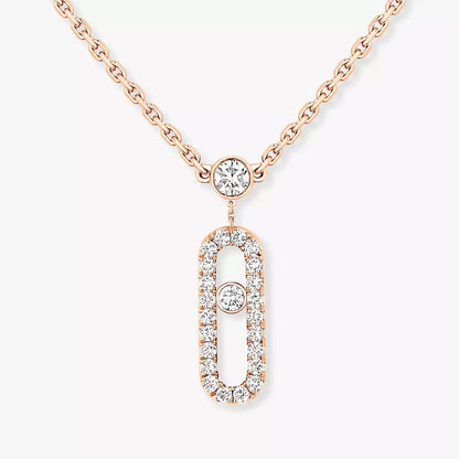 [Aura Jewels]2 Rows Rose Gold Diamond Pave_ Necklace Move Uno