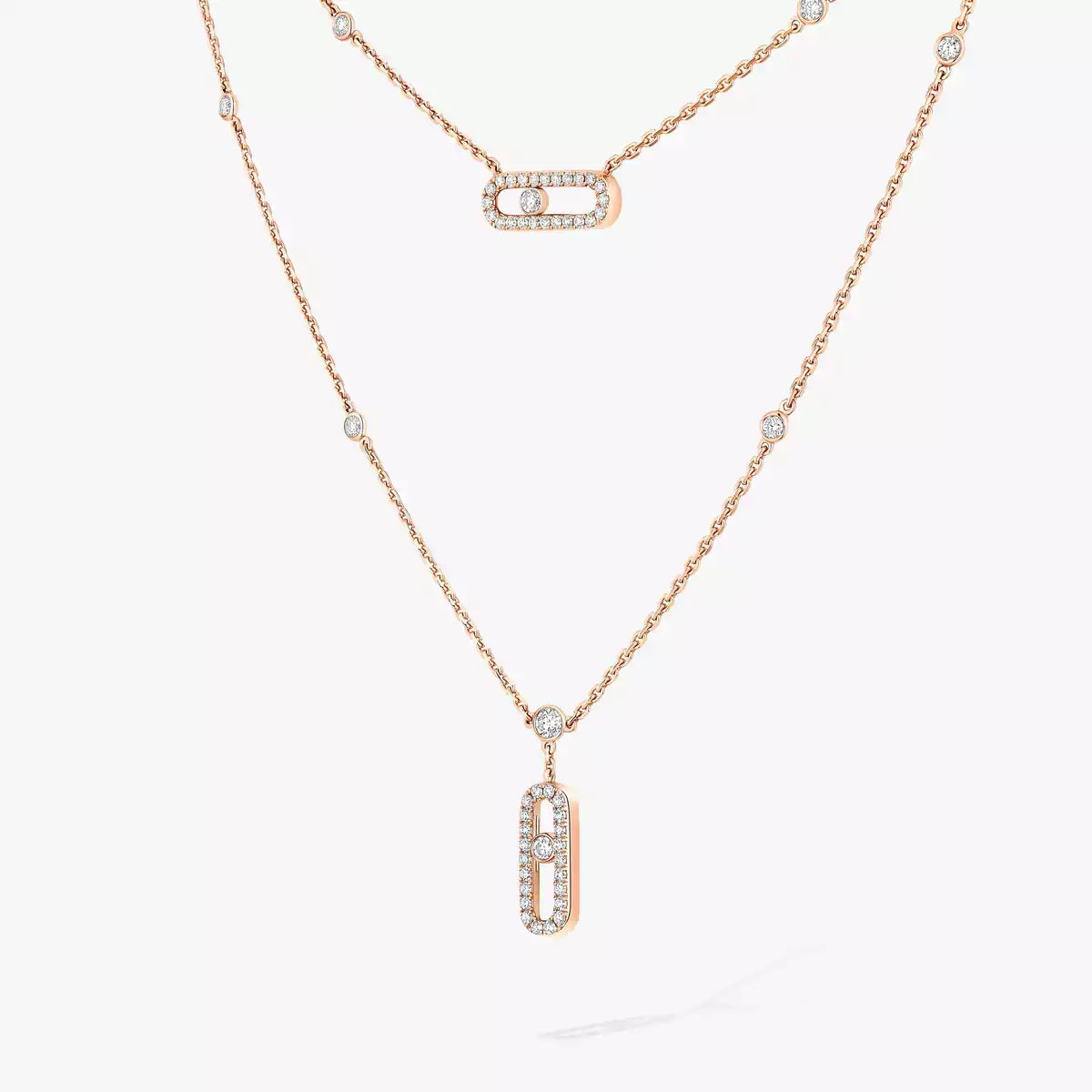 [Aura Jewels]2 Rows Rose Gold Diamond Pave_ Necklace Move Uno