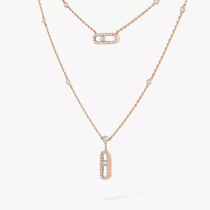 [Aura Jewels]2 Rows Rose Gold Diamond Pave_ Necklace Move Uno