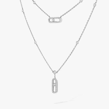 [Aura Jewels]2 Rows Rose Gold Diamond Pave_ Necklace Move Uno