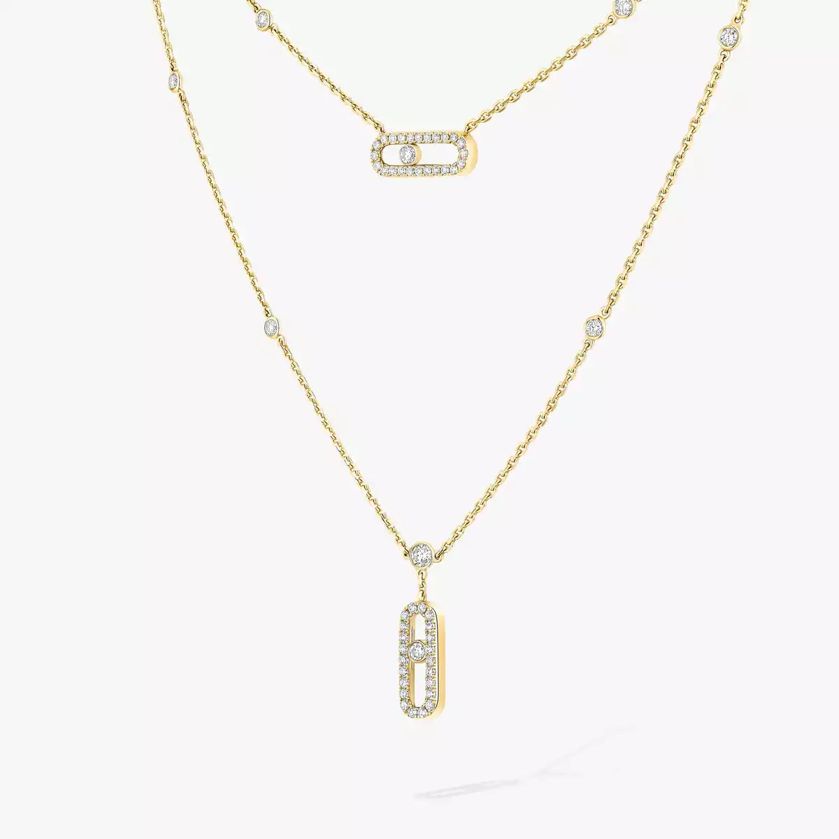 [Aura Jewels]2 Rows Rose Gold Diamond Pave_ Necklace Move Uno