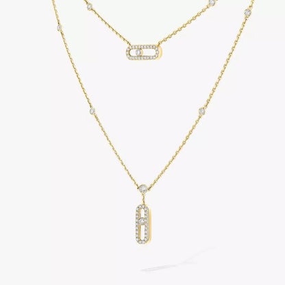 [Aura Jewels]2 Rows Rose Gold Diamond Pave_ Necklace Move Uno