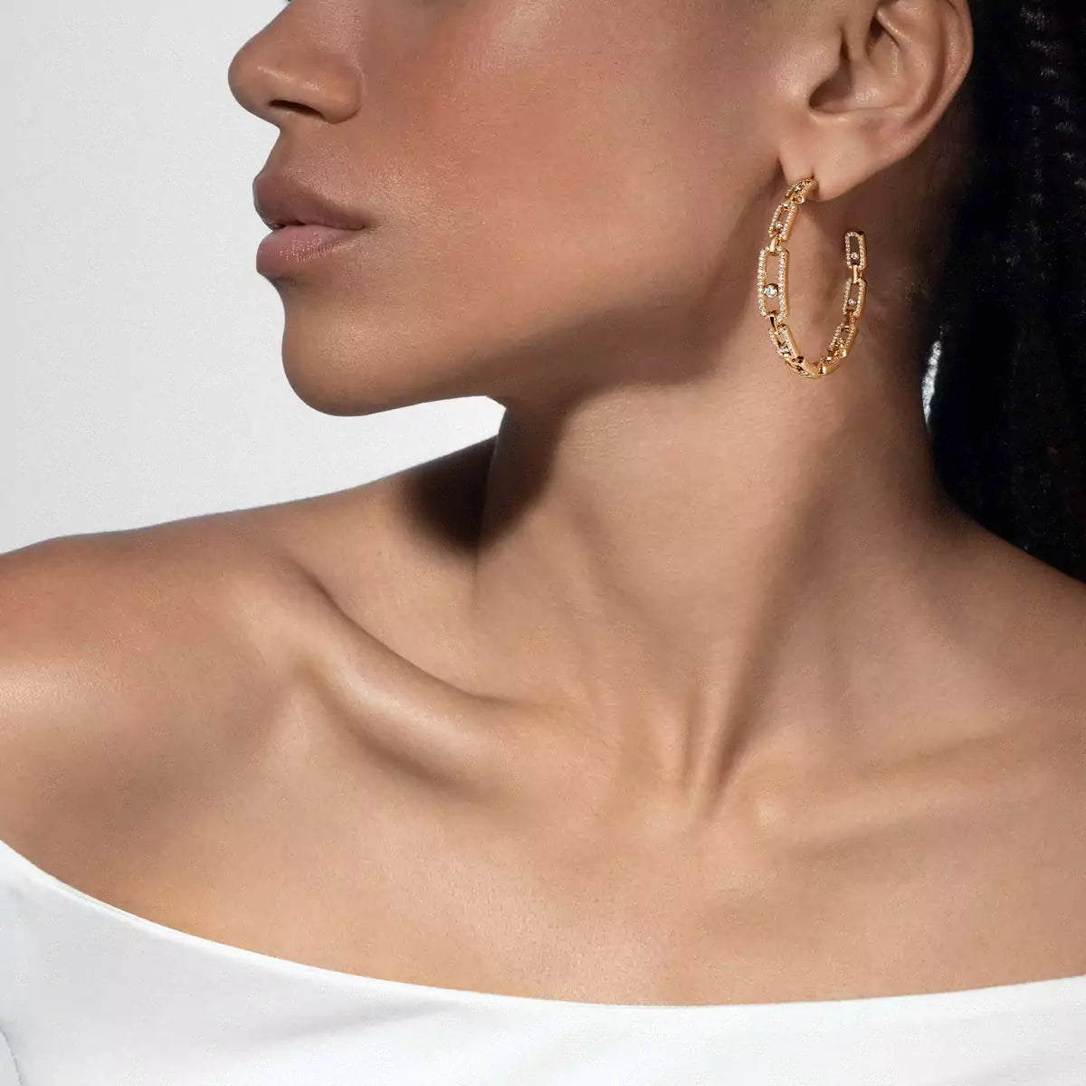 [[Aura Jewels]Move Link Diamond Hoop Earrings