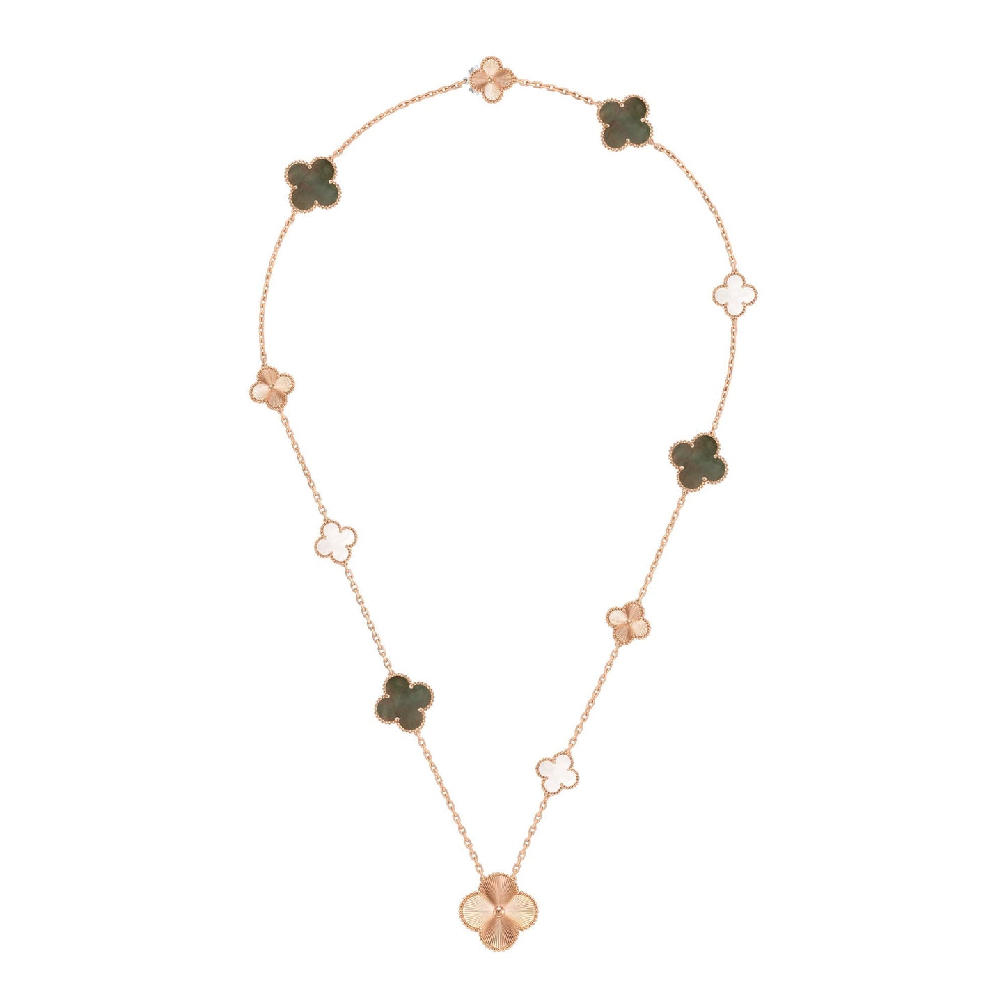 [Aura Jewels]DETACHABLE CLOVER 15(11+4) FLOWER ROSE GOLD NECKLACE SET